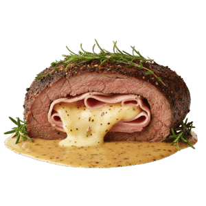 Filete de Res Relleno de: Queso Manchego y Jamón Tipo York en Salsa al Gusto