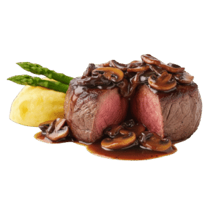 Medallón de Filete de Res en Salsa de Hongos Silvestres con Merlot