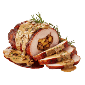 Pierna de Puerco Salsa Adobada, Champiñones, Vino Blanco o Tinto, Normanda