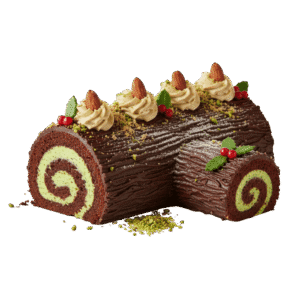 Tronco Navideño de Chocolate con Pistache y Praliné de Almendra