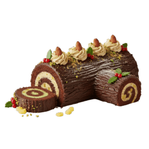 Tronco Navideño de Moka con Crema de Avellana y Chips de Piña